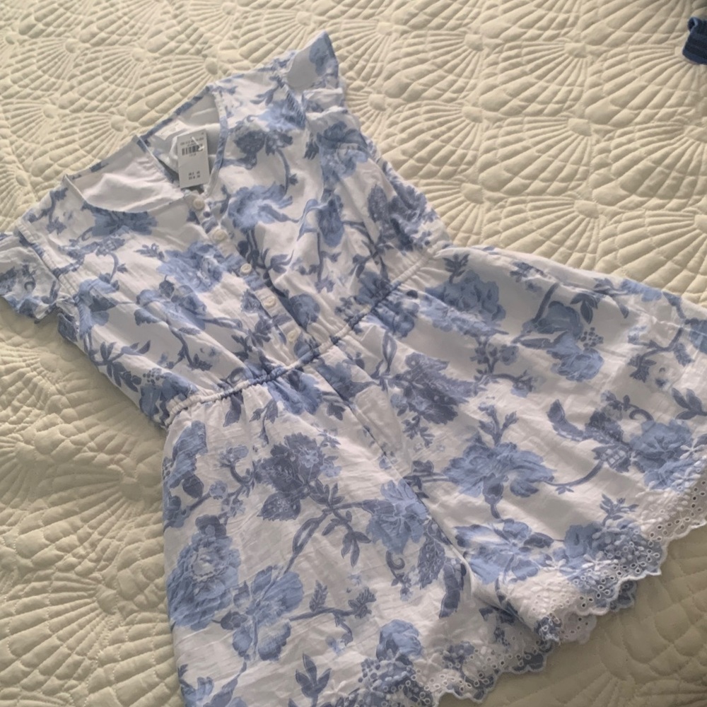 Abercrombie Kids Blue and White Patterned one piece romper.